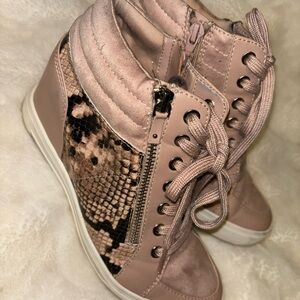 Aldo Women's Pink and Snake Print High-Top Sneakers